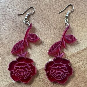 Red Rose Dangle Earrings